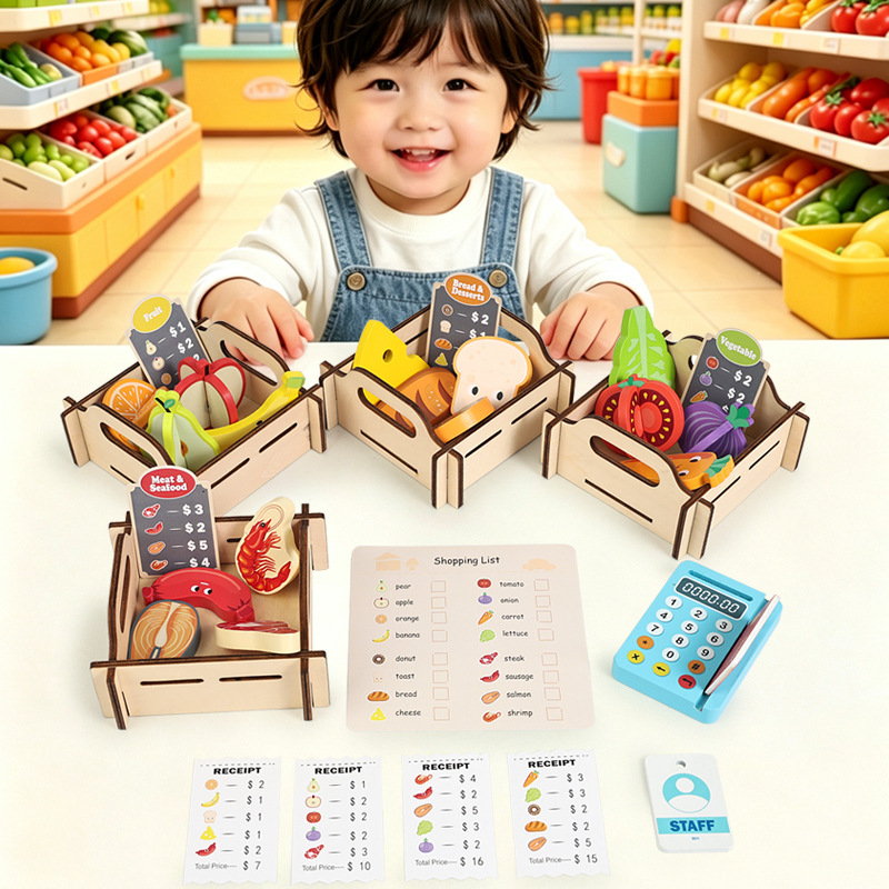 나무로 만든 슈퍼마켓 놀이 세트, 어린이 시뮬레이션 과 - Toy Cash Register 리뷰 및 가격